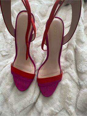 ALDO Fuchsia and Red Open-Toe Ankle-Strap Heels